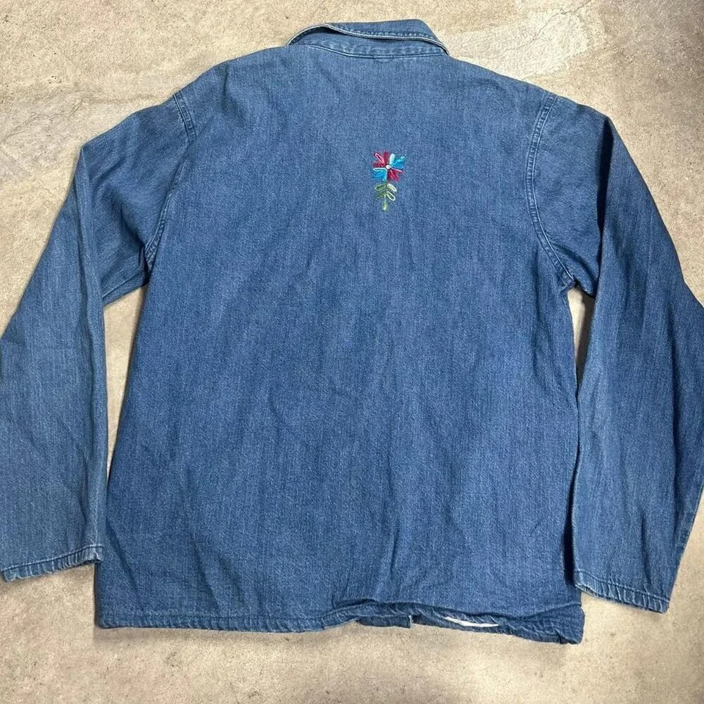 Vintage Bobbie Brooks Embroidered Floral Blue Jean Denim Jacket  Women’s Size M